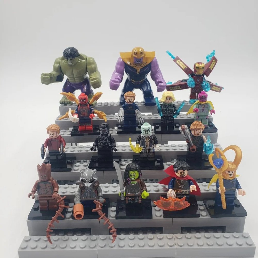 16 Marvel Avengers Custom Mini figures, Minifigures, Hulk, Ironman, Groot, Loki